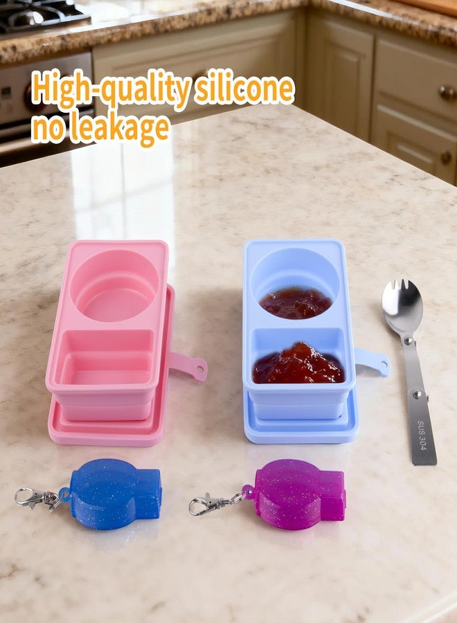 STILTOOL Silicone Snack Containers with Lids, 2Pcs Reusable Snack Pack Containers, 2 Compartment Snack Container, Collapsible with 2 Salad Spoons for Sauces/Fruits/Ice Cream,Portable for Travel/Picnic/Office - Image 3
